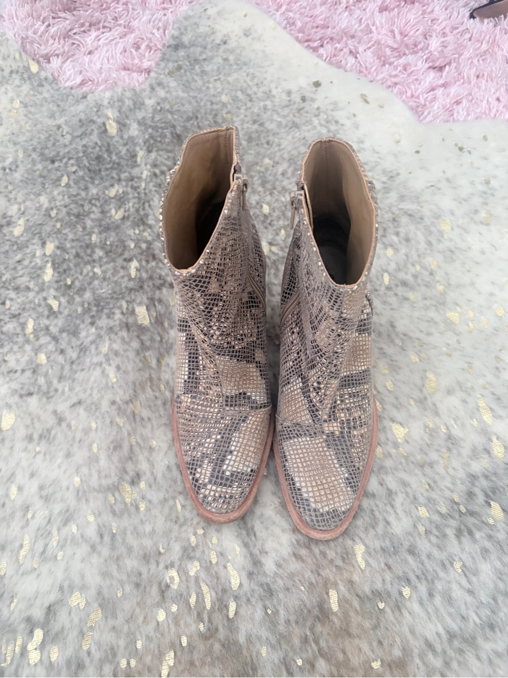 Free People Women's Neutral Snakeskin Ankle Booties